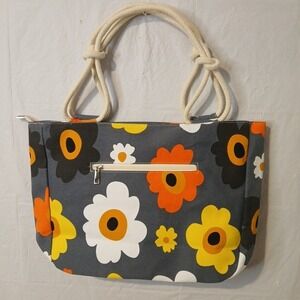 FARMHOUSE IS MY STYLE SUMMER BLOOMS FLOWERS ROPE HANDLES CANVAS TOTE‎ BAG  NWOT!